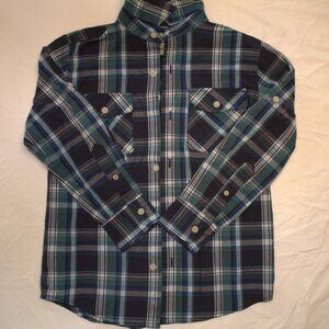 URBAN PIPELINE, Kids S, Navy Blue/Teal Checkered Button Up Long Sleeve Shirt